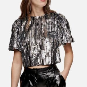 Topshop Black and Silver Sequin Crop Top